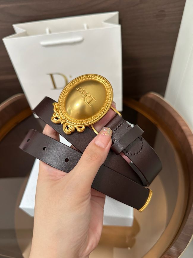 Dior Medaillon Belt Smooth Calfskin 25 MM B1022Q coffee