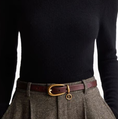 Saint Laurent CASSANDRE charm elongated buckle thin belt in leather S2596-2