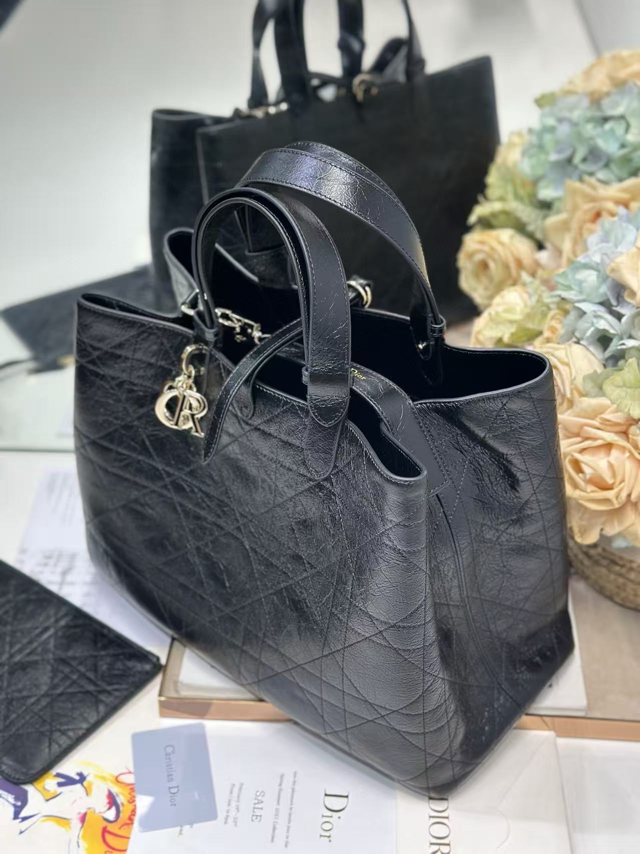Large Dior Toujours Bag Original Calfskin Leather Bag M2820SN Black